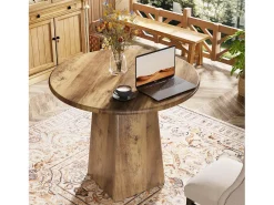 Mesa de jantar redonda de 80 cm para 2-4 pessoas, mesa de jantar pequena de cozinha estilo caseiro com base quadrada