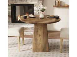 Mesa de jantar redonda de 80 cm para 2-4 pessoas, mesa de jantar pequena de cozinha estilo caseiro com base quadrada