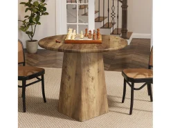 Mesa de jantar redonda de 80 cm para 2-4 pessoas, mesa de jantar pequena de cozinha estilo caseiro com base quadrada