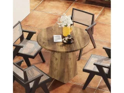 Mesa de jantar redonda de 80 cm para 2-4 pessoas, mesa de jantar pequena de cozinha estilo caseiro com base quadrada