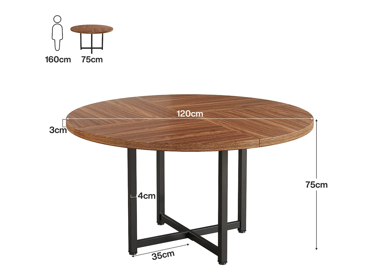 Mesa de jantar redonda para 4-6 pessoas, mesa de cozinha circular de 120 cm, mesas de jantar pequenas modernas