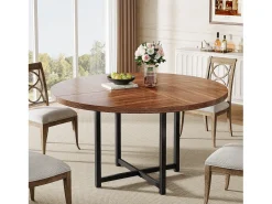 Mesa de jantar redonda para 4-6 pessoas, mesa de cozinha circular de 120 cm, mesas de jantar pequenas modernas