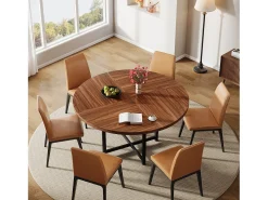 Mesa de jantar redonda para 4-6 pessoas, mesa de cozinha circular de 120 cm, mesas de jantar pequenas modernas