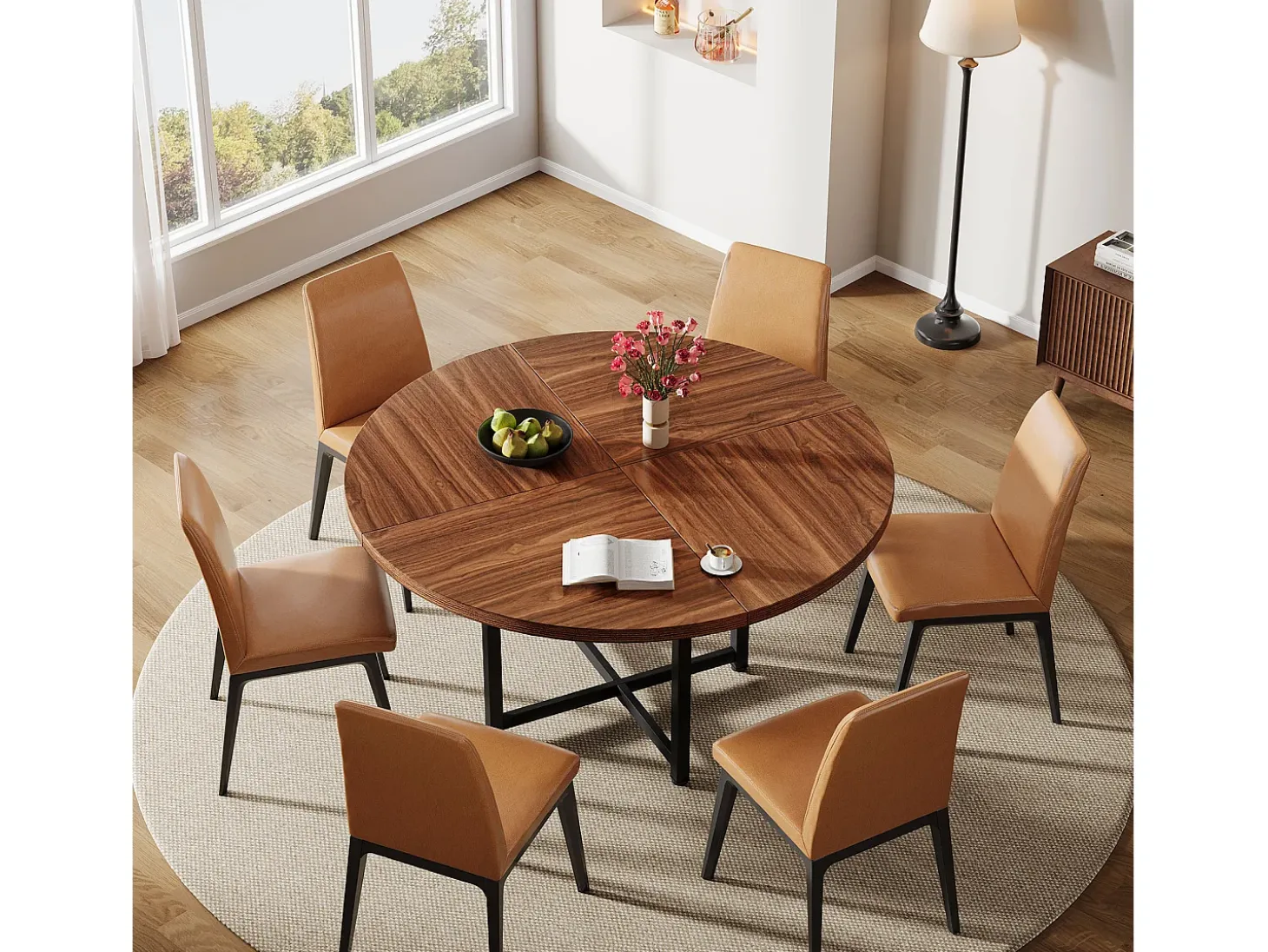 Mesa de jantar redonda para 4-6 pessoas, mesa de cozinha circular de 120 cm, mesas de jantar pequenas modernas