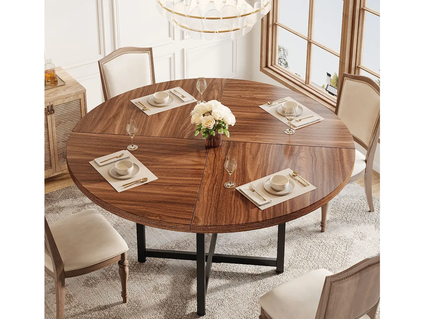 Mesa de jantar redonda para 4-6 pessoas, mesa de cozinha circular de 120 cm, mesas de jantar pequenas modernas