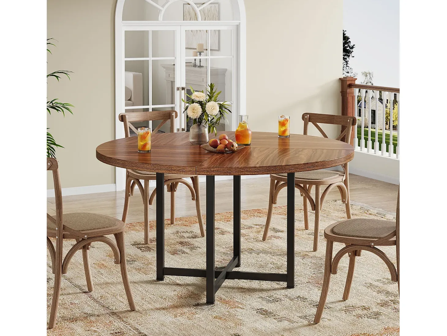 Mesa de jantar redonda para 4-6 pessoas, mesa de cozinha circular de 120 cm, mesas de jantar pequenas modernas