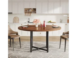 Mesa de jantar redonda para 4-6 pessoas, mesa de cozinha circular de 120 cm, mesas de jantar pequenas modernas