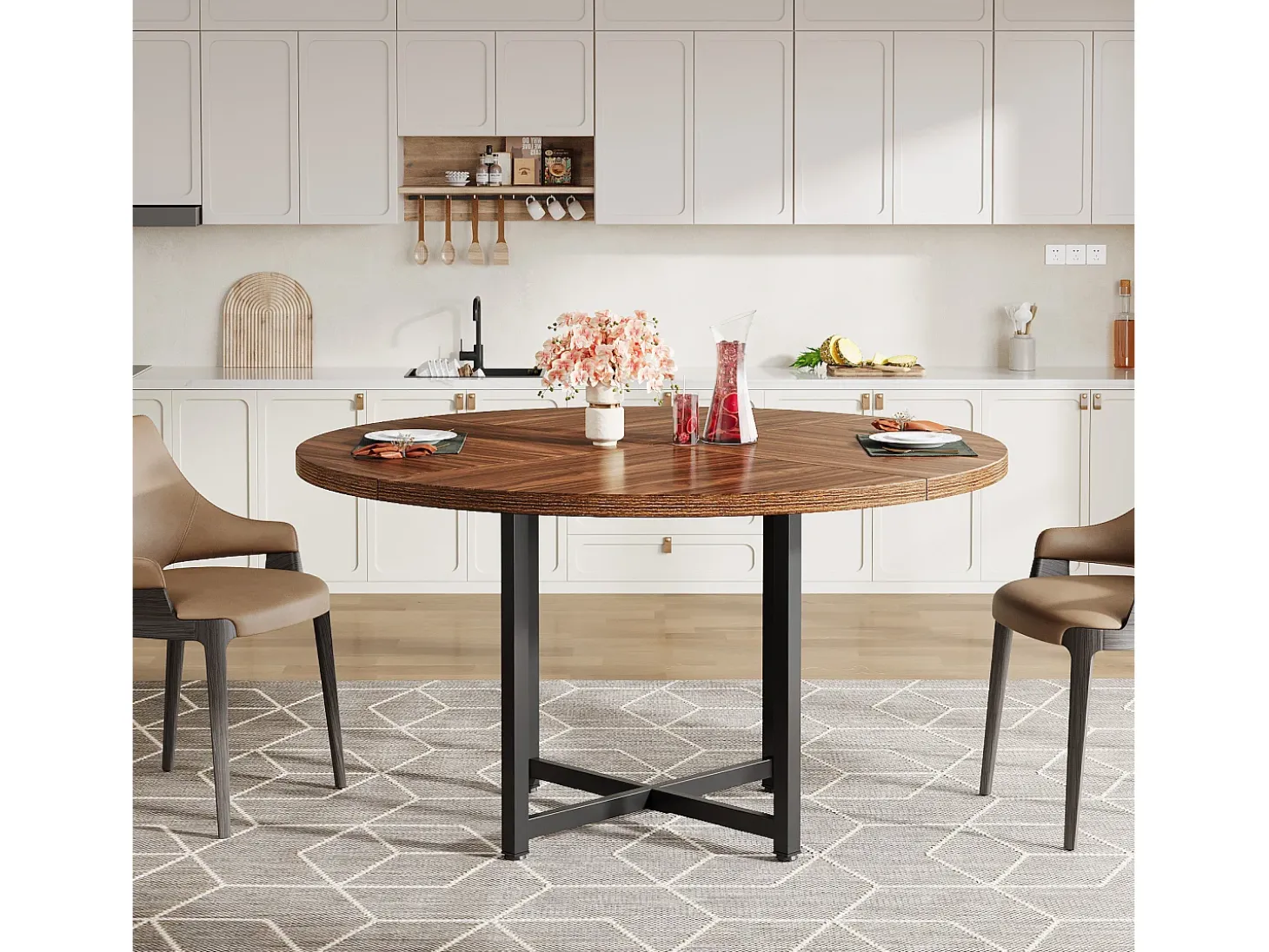 Mesa de jantar redonda para 4-6 pessoas, mesa de cozinha circular de 120 cm, mesas de jantar pequenas modernas