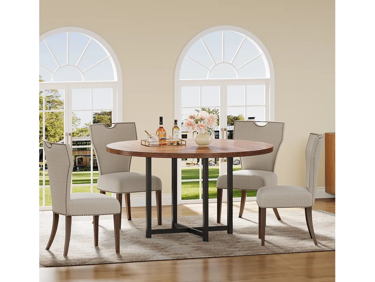 Mesa de jantar redonda para 4-6 pessoas, mesa de cozinha circular de 120 cm, mesas de jantar pequenas modernas