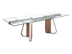Mesa de jantar retangular extensível em vidro temperado, nogueira e aço cromado 1159 ANGEL CERDA