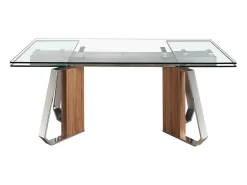 Mesa de jantar retangular extensível em vidro temperado, nogueira e aço cromado 1159 ANGEL CERDA