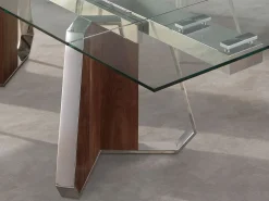 Mesa de jantar retangular extensível em vidro temperado, nogueira e aço cromado 1159 ANGEL CERDA