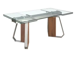 Mesa de jantar retangular extensível em vidro temperado, nogueira e aço cromado 1159 ANGEL CERDA