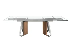 Mesa de jantar retangular extensível em vidro temperado, nogueira e aço cromado 1159 ANGEL CERDA
