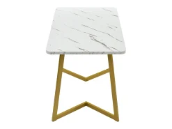 Mesa de jantar retangular para 4 a 6 talheres com padrão mármore - Madeira MDF + pés de metal - Dourado e branco