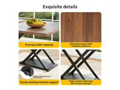 Mesa de jantar retrátil - MDF e Metal - tampo com efeito grão de madeira - Castanho