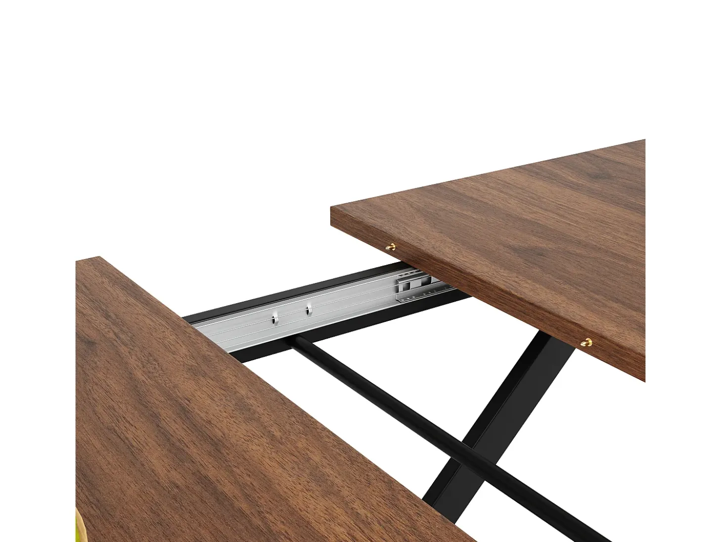 Mesa de jantar retrátil - MDF e Metal - tampo com efeito grão de madeira - Castanho