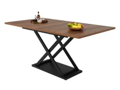 Mesa de jantar retrátil - MDF e Metal - tampo com efeito grão de madeira - Castanho
