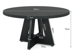 Mesa de Jantar Rural, Mesa Redonda de Jantar de 120 cm para 4 Pessoas, Mesa de Sala de Jantar Preta