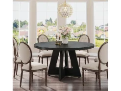 Mesa de Jantar Rural, Mesa Redonda de Jantar de 120 cm para 4 Pessoas, Mesa de Sala de Jantar Preta