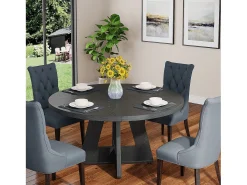 Mesa de Jantar Rural, Mesa Redonda de Jantar de 120 cm para 4 Pessoas, Mesa de Sala de Jantar Preta