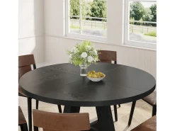 Mesa de Jantar Rural, Mesa Redonda de Jantar de 120 cm para 4 Pessoas, Mesa de Sala de Jantar Preta