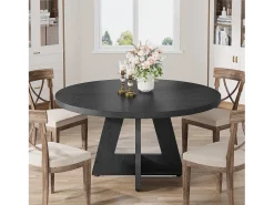 Mesa de Jantar Rural, Mesa Redonda de Jantar de 120 cm para 4 Pessoas, Mesa de Sala de Jantar Preta