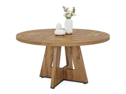 Mesa de Jantar Rural, Mesa Redonda de Jantar de 120 cm para 4 Pessoas, Mesa de Sala de Jantar Rústica