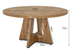 Mesa de Jantar Rural, Mesa Redonda de Jantar de 120 cm para 4 Pessoas, Mesa de Sala de Jantar Rústica