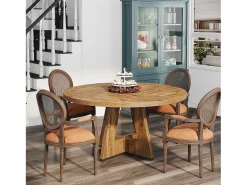 Mesa de Jantar Rural, Mesa Redonda de Jantar de 120 cm para 4 Pessoas, Mesa de Sala de Jantar Rústica