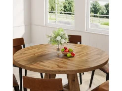 Mesa de Jantar Rural, Mesa Redonda de Jantar de 120 cm para 4 Pessoas, Mesa de Sala de Jantar Rústica