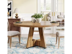 Mesa de Jantar Rural, Mesa Redonda de Jantar de 120 cm para 4 Pessoas, Mesa de Sala de Jantar Rústica