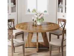 Mesa de Jantar Rural, Mesa Redonda de Jantar de 120 cm para 4 Pessoas, Mesa de Sala de Jantar Rústica