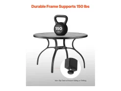Mesa de Jantar SucceBuy para Pátio Externo 120 cm, Mesa de Bistro Redonda em Aço E Metal, Carga 68,04 kg, com Furo para Guarda-sol de 3.8 cm, Preto