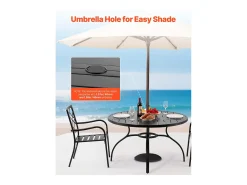 Mesa de Jantar SucceBuy para Pátio Externo 120 cm, Mesa de Bistro Redonda em Aço E Metal, Carga 68,04 kg, com Furo para Guarda-sol de 3.8 cm, Preto