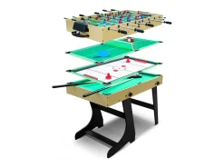 Mesa de jogo multiusos dobrável VITORIA - Madeira Clara - Completa com matraquilhos, bilhar, pingue-pongue e hóquei
