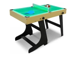 Mesa de jogo multiusos dobrável VITORIA - Madeira Clara - Completa com matraquilhos, bilhar, pingue-pongue e hóquei
