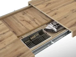 Mesa de madeira com efeito de carvalho, pernas antracite, ext. 180x90-260x90cm - AMALFI