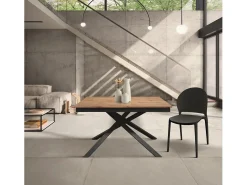Mesa de madeira, efeito carvalho, base antracite, ext.160x90-210x90cm - VOLPAIA