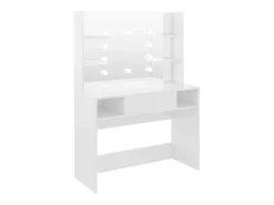Mesa de maquilhagem c/ LEDs 100x40x135 cm MDF branco brilhante