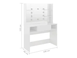 Mesa de maquilhagem c/ LEDs 100x40x135 cm MDF branco brilhante