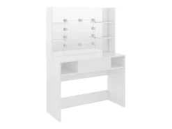Mesa de maquilhagem c/ LEDs 100x40x135 cm MDF branco brilhante