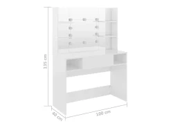 Mesa de maquilhagem c/ LEDs 100x40x135 cm MDF branco brilhante