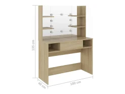 Mesa de maquilhagem c/ luzes LED 100x40x135 cm MDF cor carvalho
