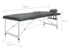 Mesa de massagem de 2 seções com estrutura em aço inoxidável 186 x 68 cm antracite 02_0001797