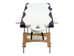Mesa de massagem dobrável maca de massagem banco sofá terapia cosmética profissional portátil Shiatsu Reiki 2 zonas madeira branca e roxa 02_0001812