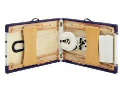 Mesa de massagem dobrável maca de massagem banco sofá terapia cosmética profissional portátil Shiatsu Reiki 2 zonas madeira branca e roxa 02_0001812