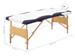 Mesa de massagem dobrável maca de massagem banco sofá terapia cosmética profissional portátil Shiatsu Reiki 2 zonas madeira branca e roxa 02_0001812