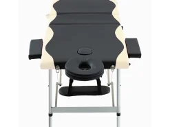 Mesa de massagem dobrável 3 seções aço inoxidável preto e bege 02_0001821