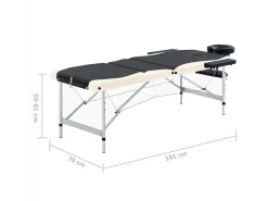 Mesa de massagem dobrável 3 seções aço inoxidável preto e bege 02_0001821
